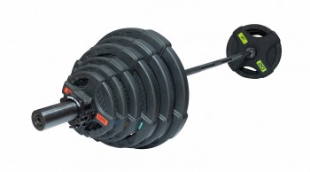 Штанга олимпийская OriginalFitTools 128 кг (диски с двумя хватами, черный гриф)