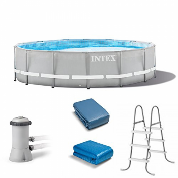 Каркасный бассейн Intex Prism Frame 457х107см (фильтр-насос 3785л\ч, лестница, тент, подстилка)