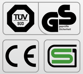 Обязательные сертификаты: европейский CE, немецкий GS TUV, японский SG Обязательные сертификаты: европейский CE, немецкий GS TUV, японский SG
