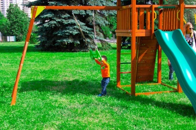Детские городки Jungle Cottage + Rock +SwingModule Xtra + Рукоход с гимнастическими кольцами