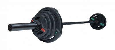 Штанга олимпийская OriginalFitTools 58 кг (диски с двумя хватами, черный гриф)