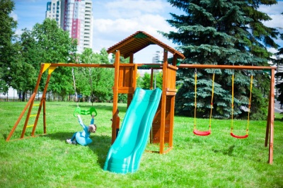 Детские городки Jungle Cottage + Rock +SwingModule Xtra + Рукоход с гимнастическими кольцами