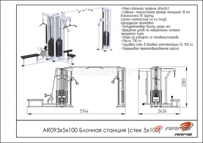 Грузоблочный тренажер Блочная станция стек 5 х 100 кг ARMS AR093х5х100