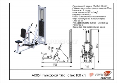Грузоблочный тренажер Рычажная тяга стек 100 кг ARMS AR054