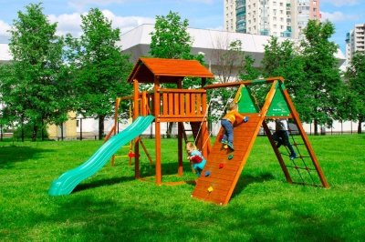 Детские городки Jungle Cottage + Climb Module X'tra + Рукоход с качелей + Rock