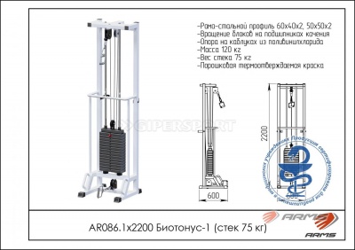 Грузоблочный тренажер Биотонус-1 стек 75 кг ARMS AR086.1х2200