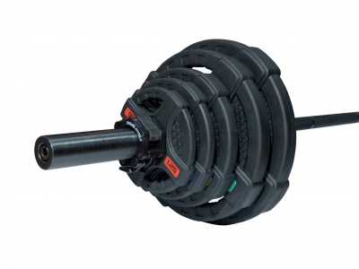 Штанга олимпийская OriginalFitTools 88 кг (диски с двумя хватами, черный гриф)