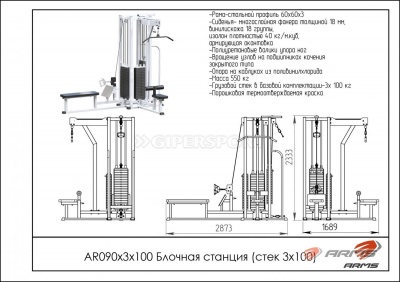 Грузоблочный тренажер Блочная станция стек 3 х 100 кг ARMS AR090х3х100
