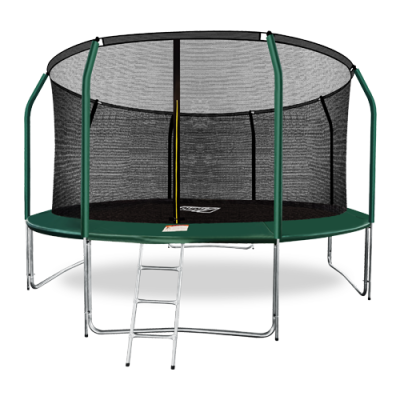 Батут премиум с внутренней сеткой и лестницей ARLAND 14FT (Dark Green)